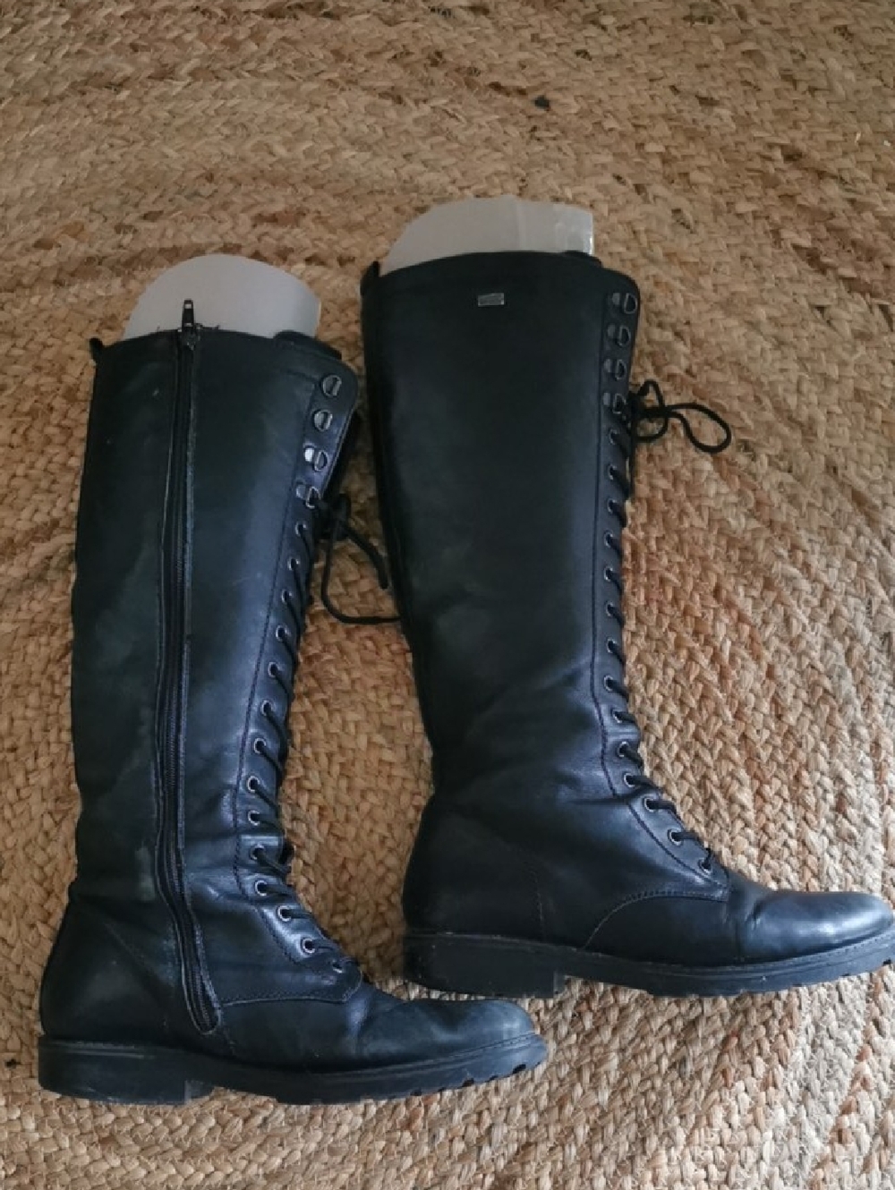 Womens Remonte Black Lace up Tactical Boots with Side Zip. Size 10